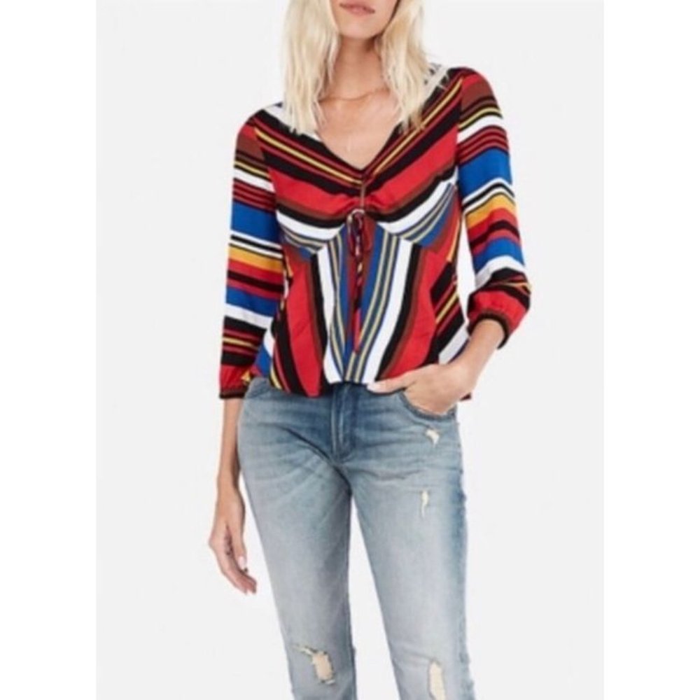Express Striped Keyhole Cut-Out Peplum Top XS